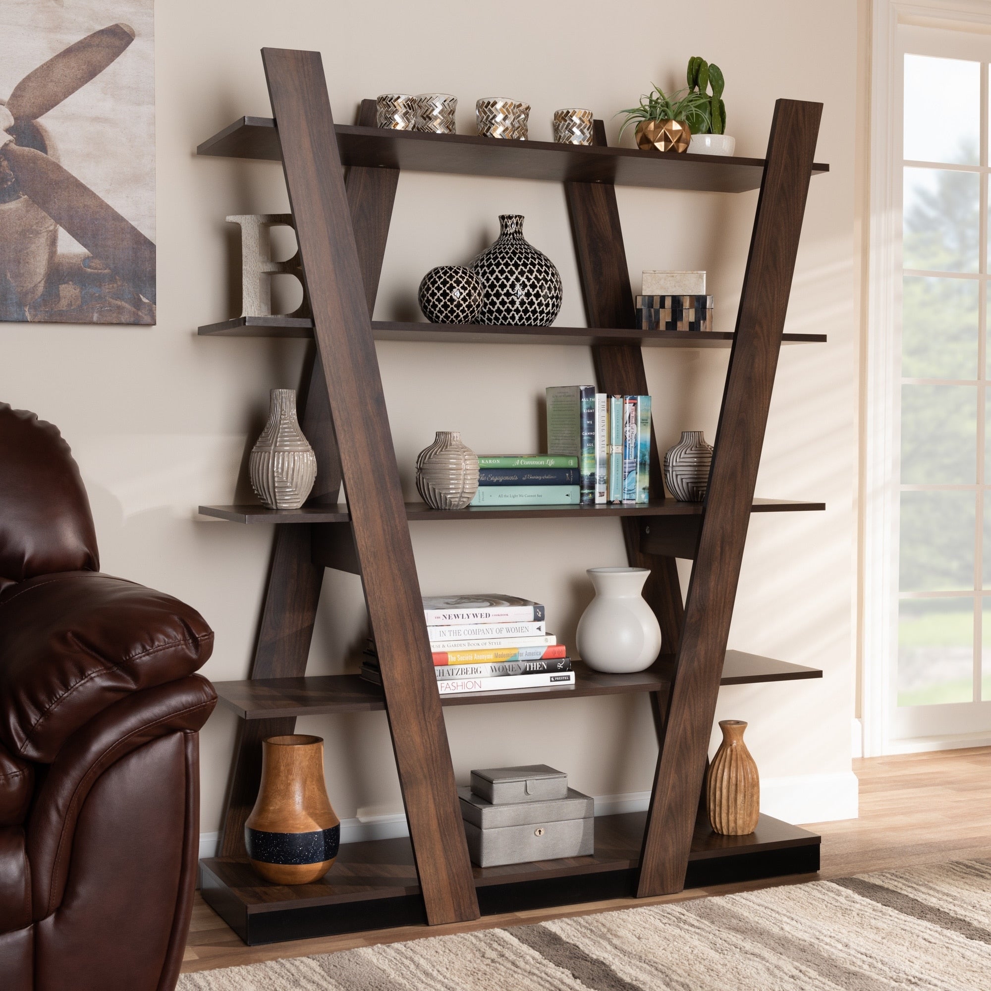 Michio Modern And Contemporary 5 Tier Wood Geometric Display Shelf