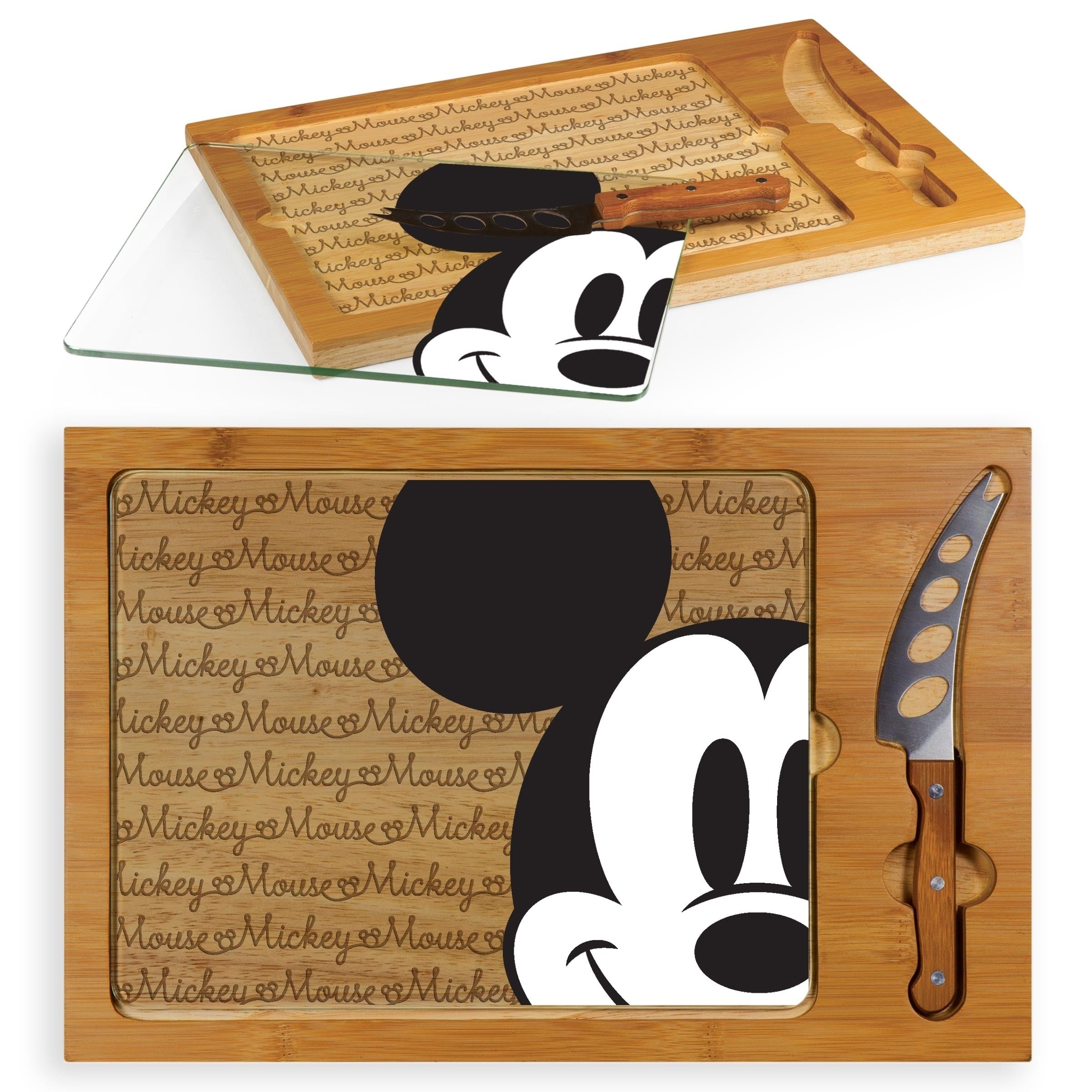 Mickey Mouse Icon Glass Top Serving Tray Knife Set