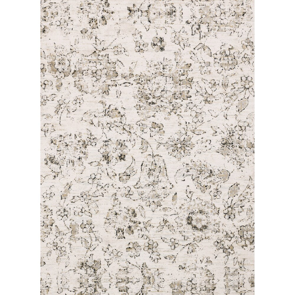 Microfiber Transitional Neutral Distressed Floral Rug
