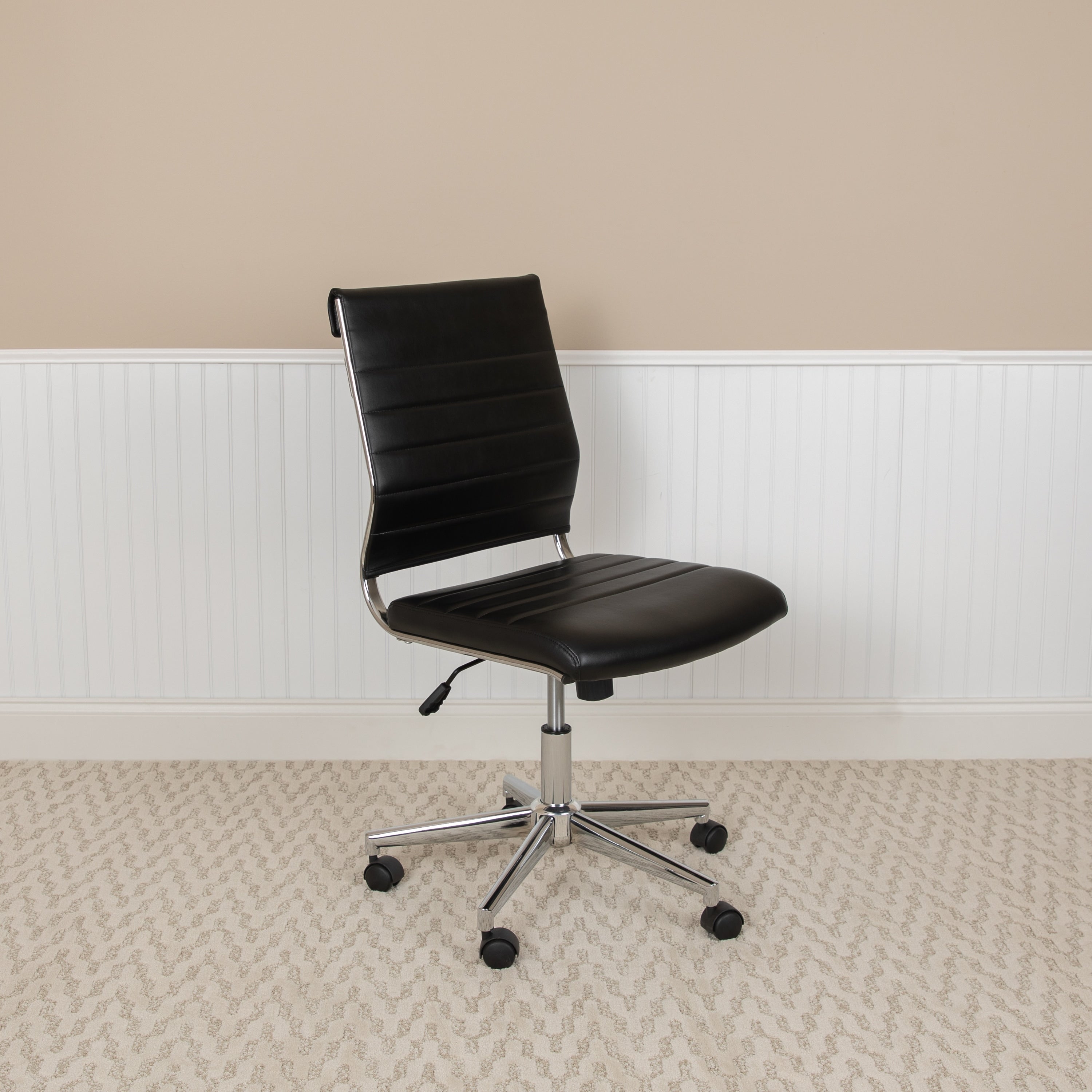 Mid Back Armless Leathersoft Ribbed Executive Swivel Office Chair