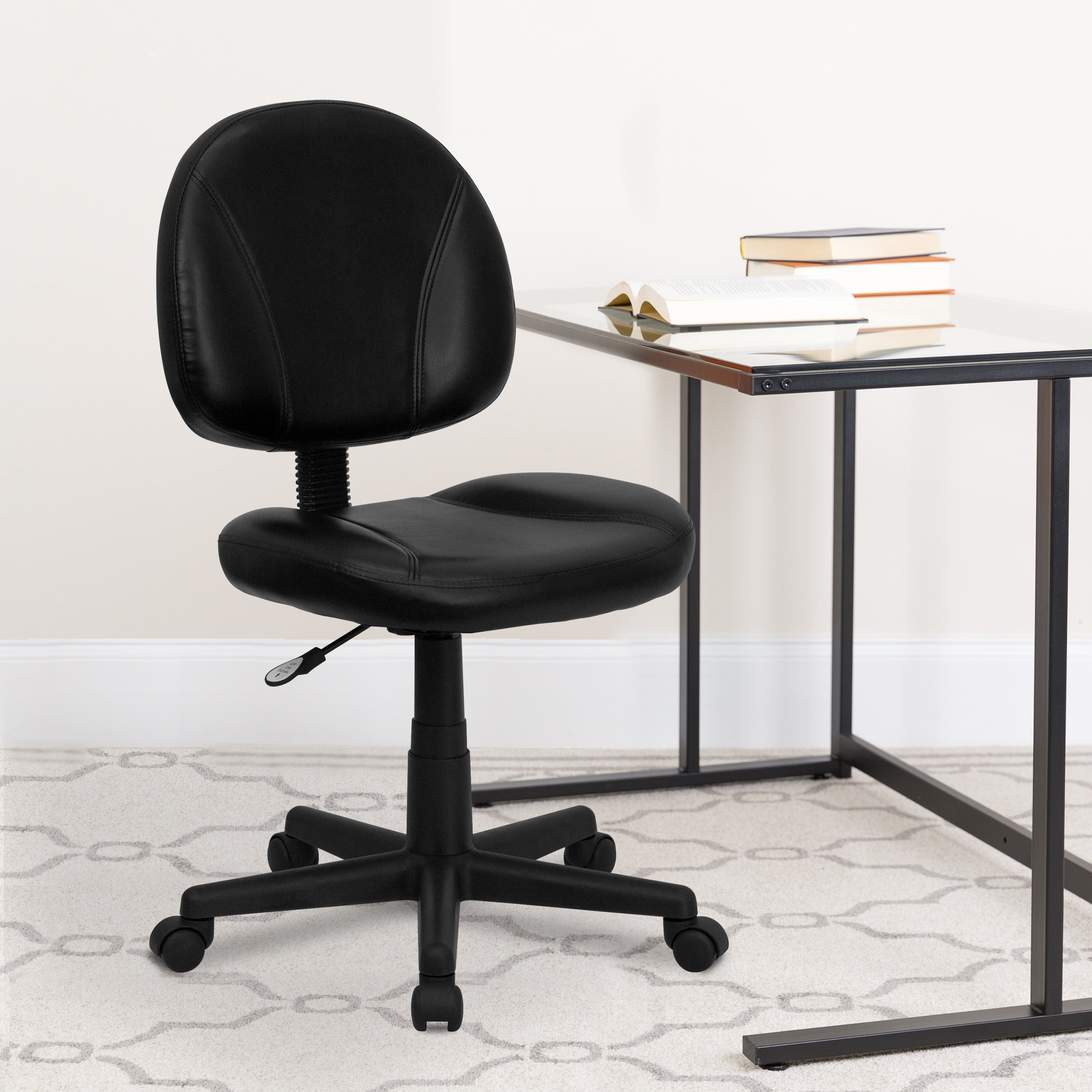 Mid Back Black Leather Ergonomic Task Chair