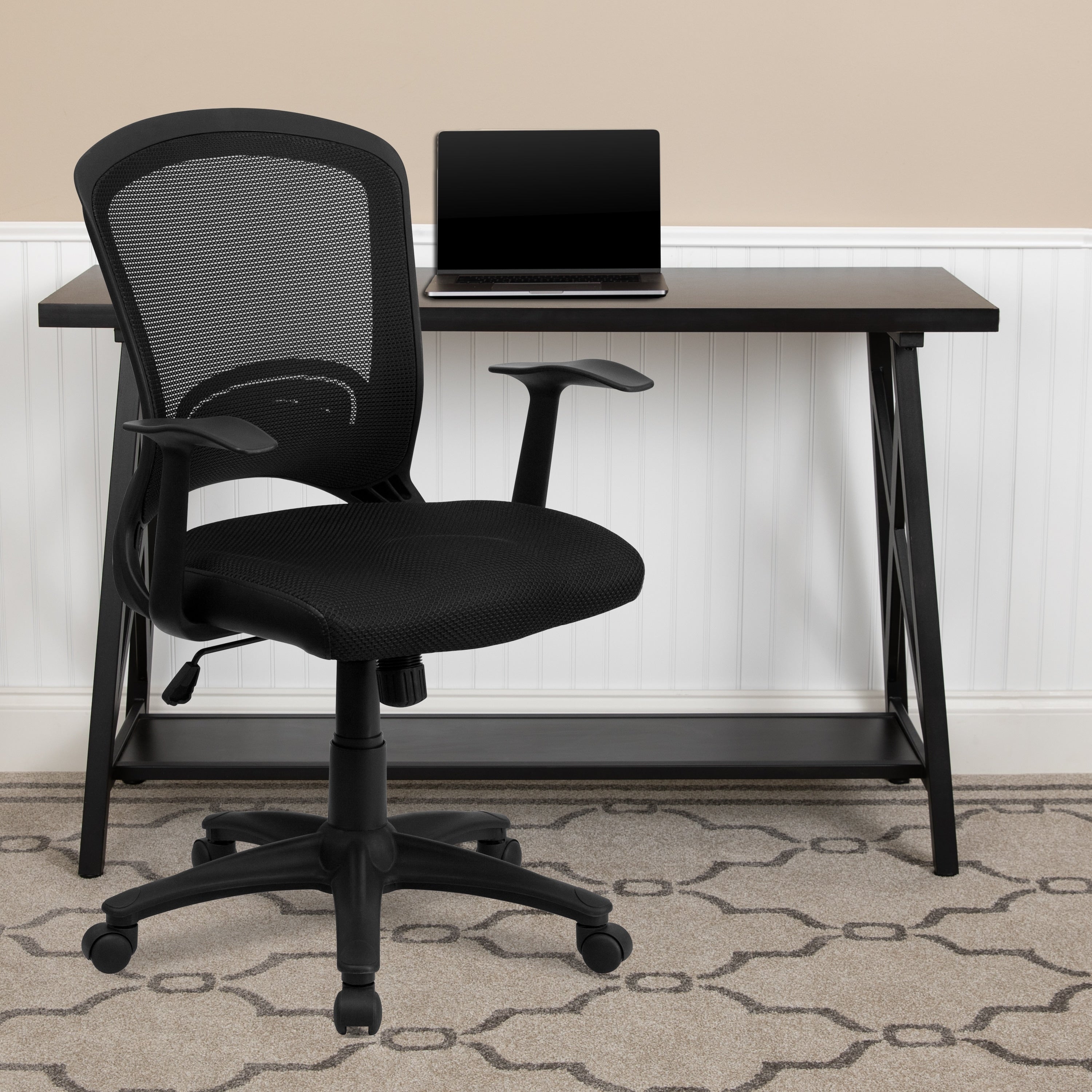Mid Back Black Mesh Chair With Padded Mesh Seat