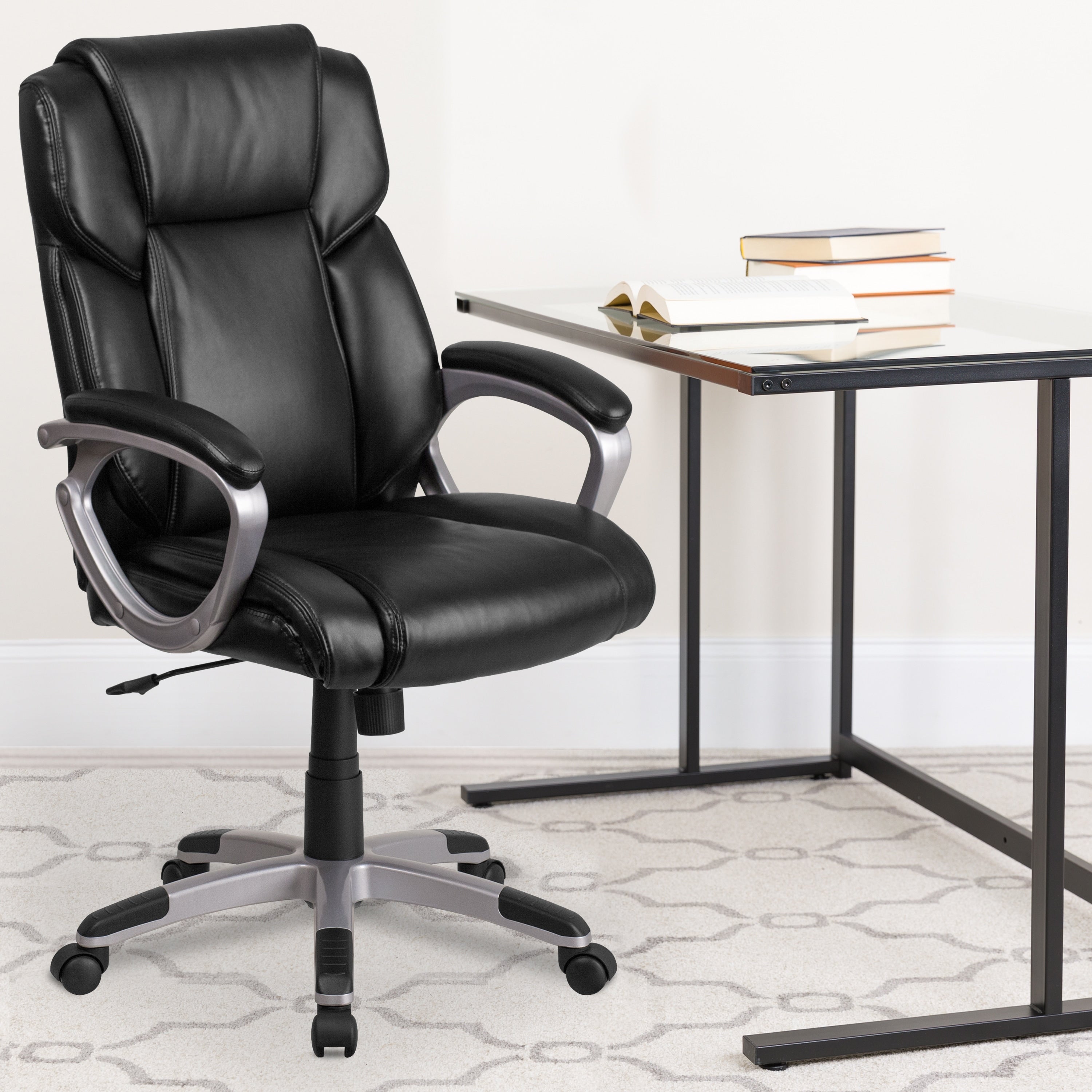 Mid Back Bonded Leather Executive Swivel Chair With Padded Arms