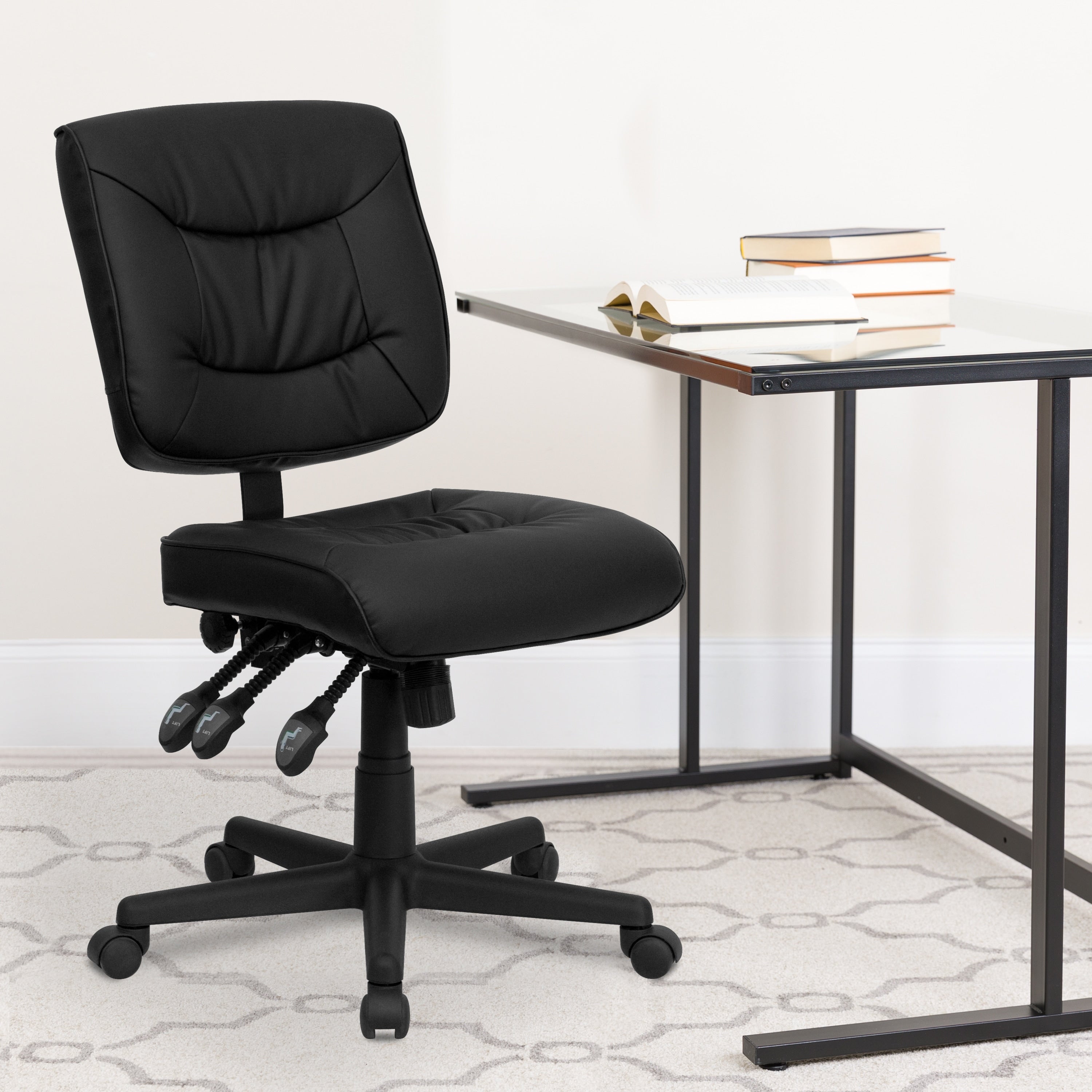 Mid Back Black Bonded Leather Multi Functional Task Chair