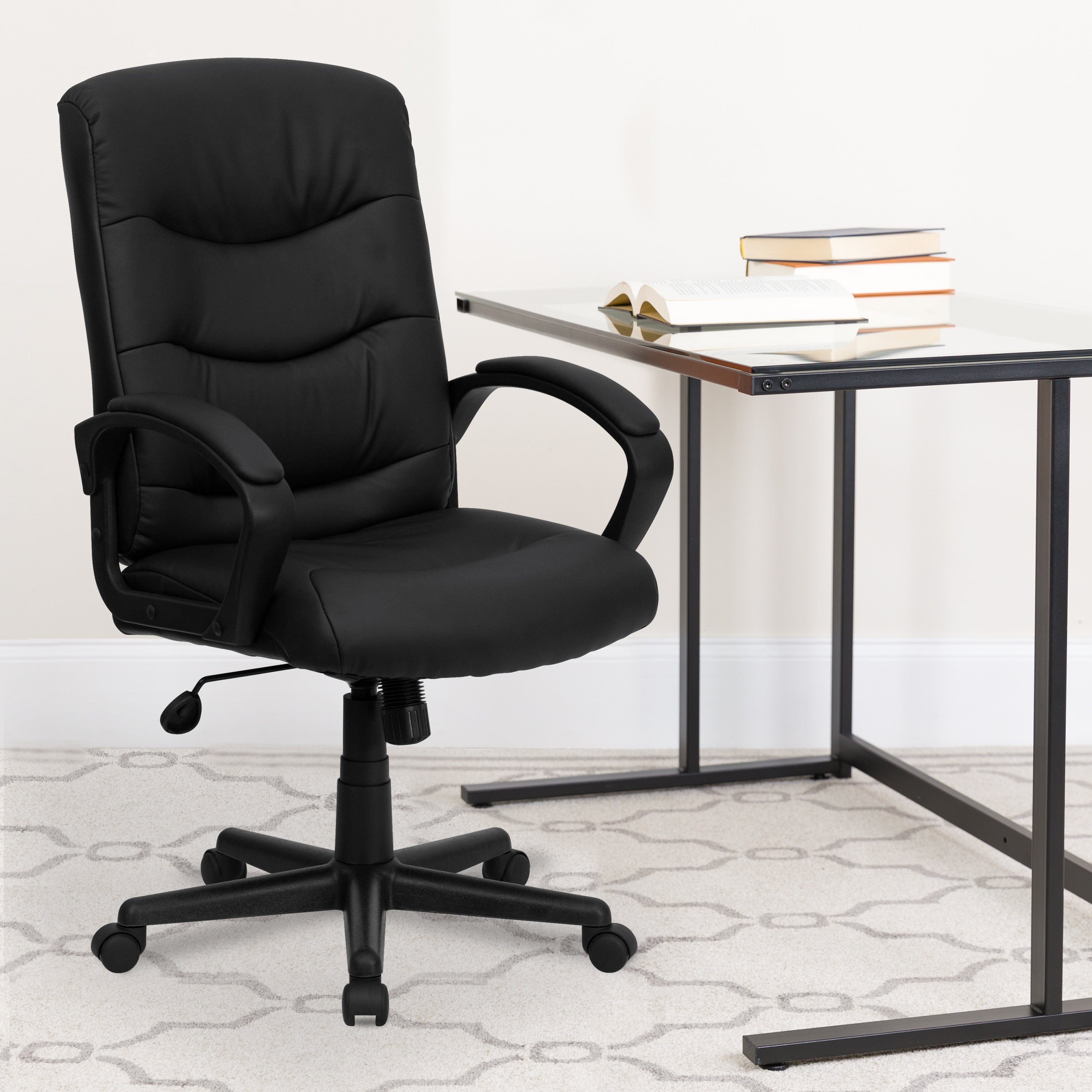 Mid Back Black Leather Office Chair