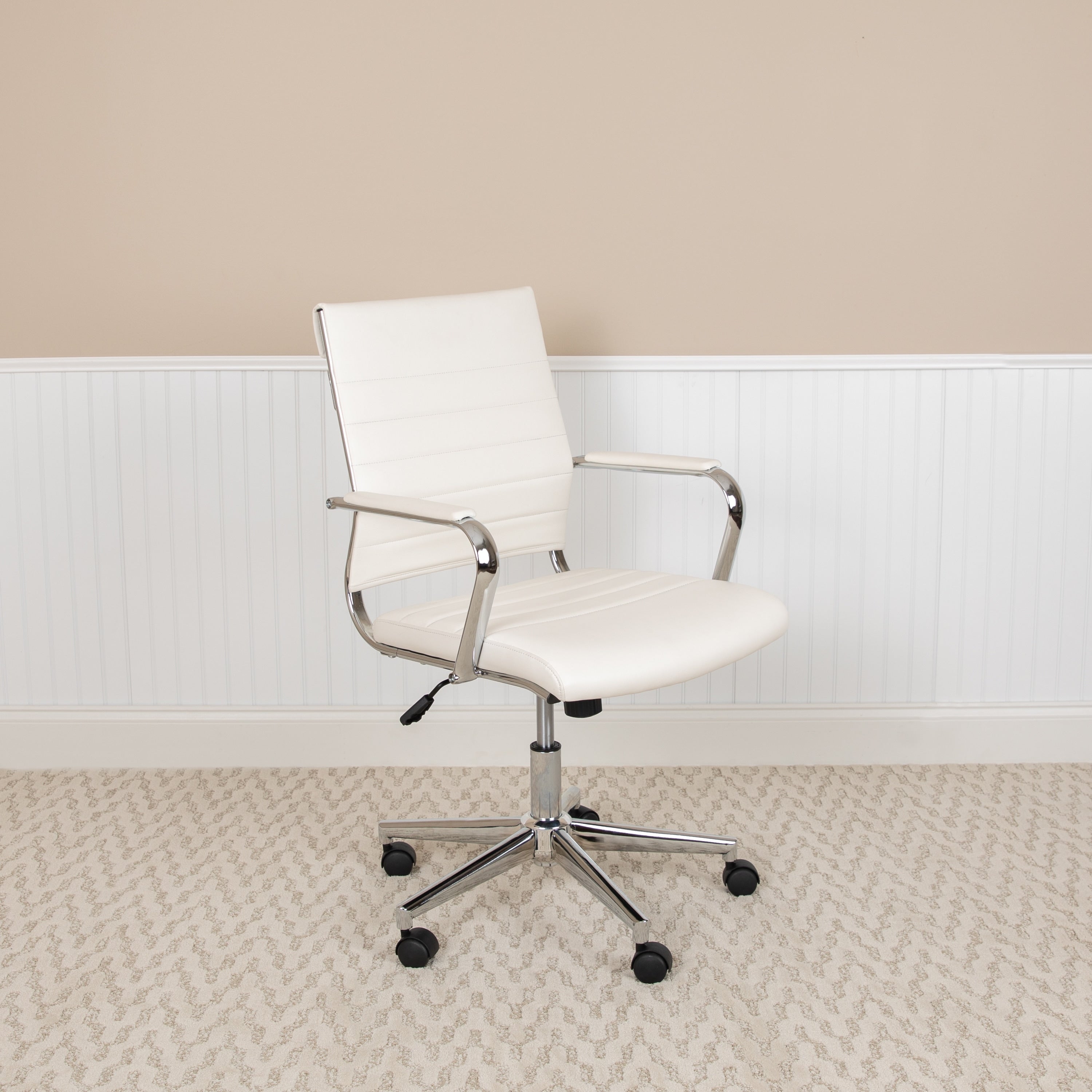 Mid Back Leathersoft Ribbed Executive Swivel Office Chair Desk Chair