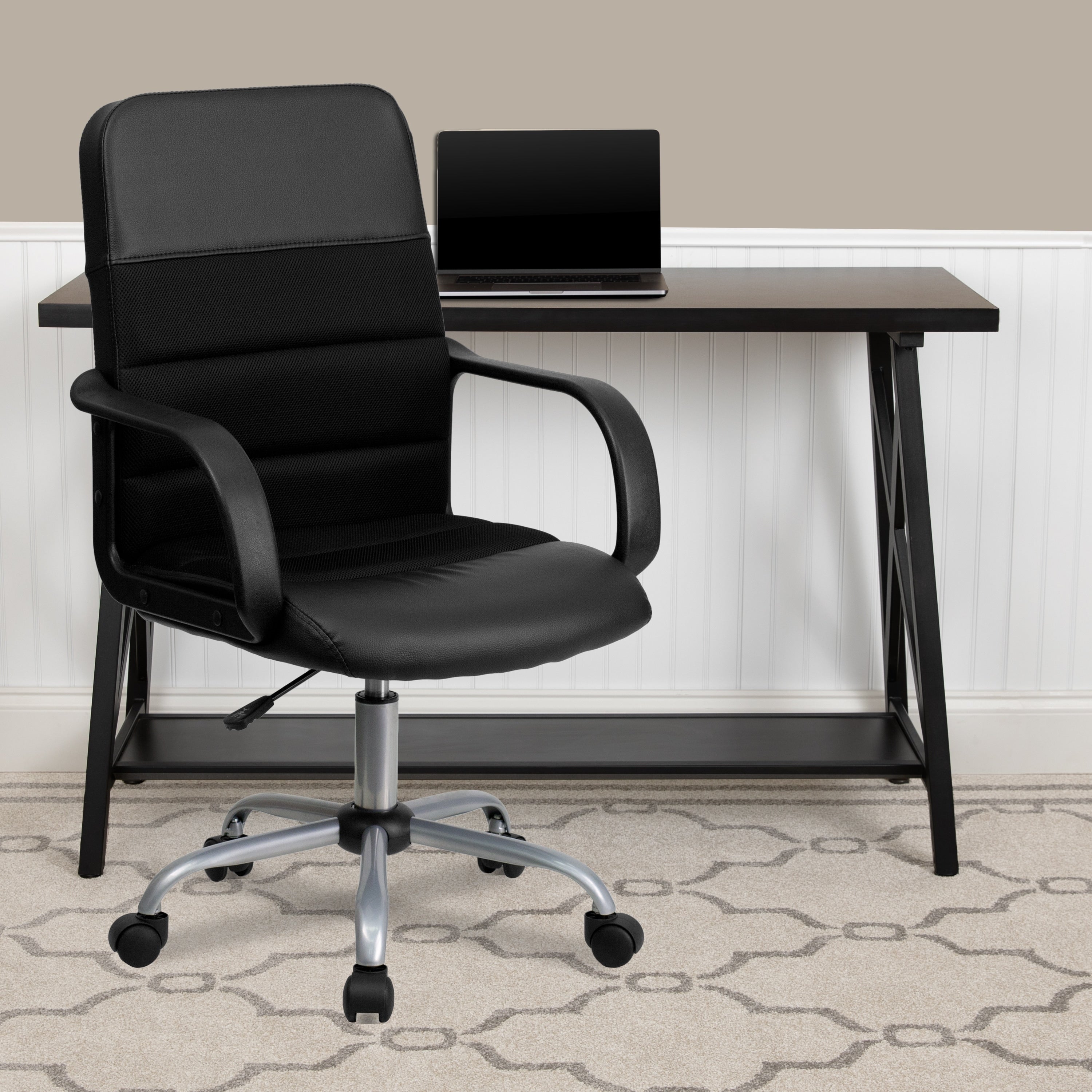 Mid Back Black Mesh And Leather Chair