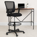 Ergonomic Mid Back Mesh Drafting Chair With Fabric Seat Adjustable Foot Ring And Arms