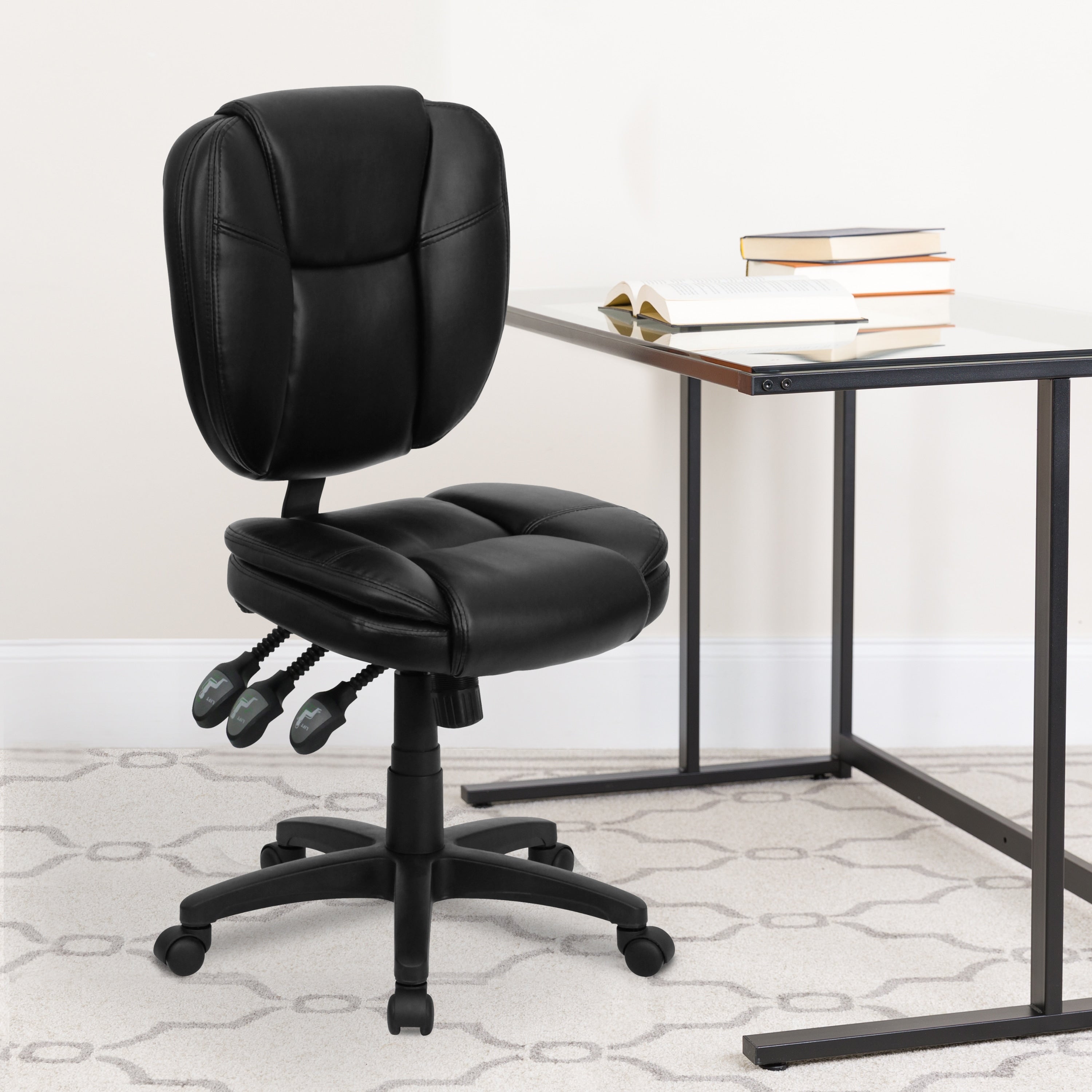 Porch Den Sammy Mid Back Black Leather Task Chair