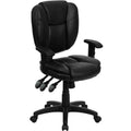 Mid Back Black Leather Multi Functional Ergonomic Task Chair With Arms