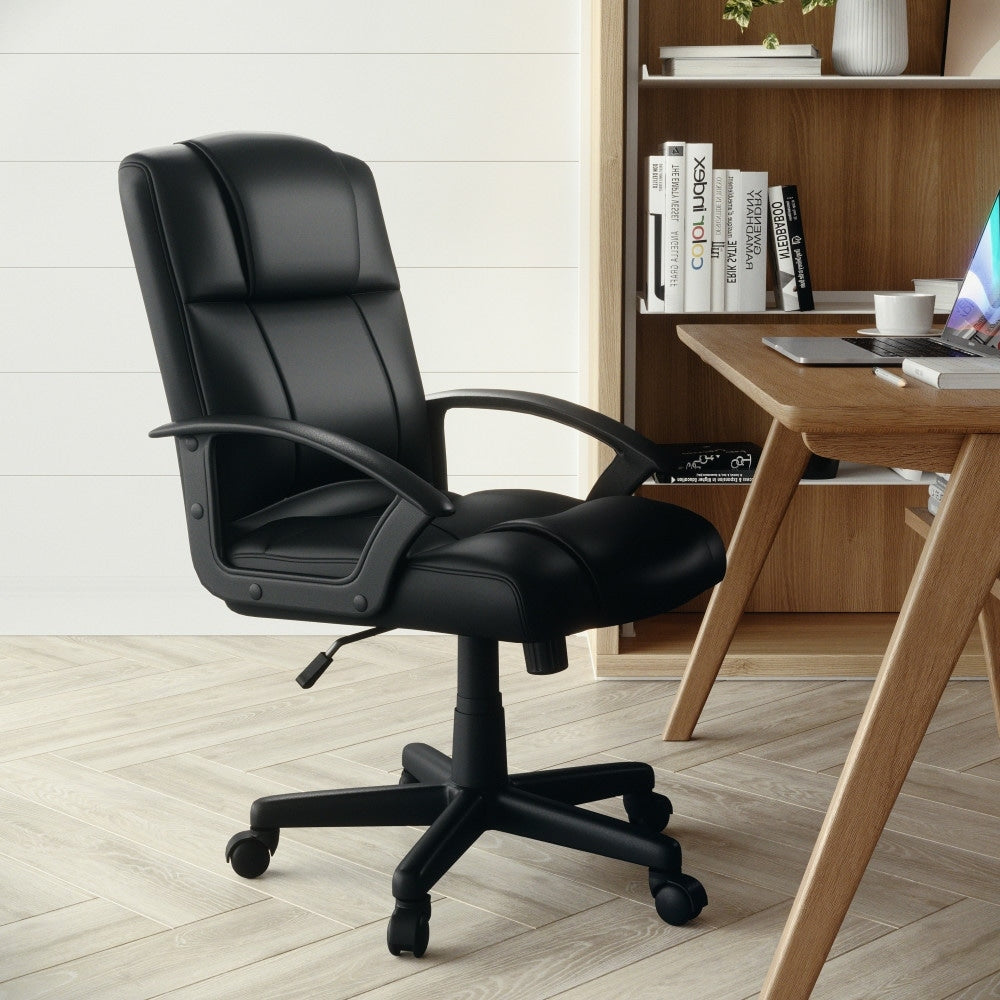 Flash Fundamentals Mid Back Black Leathersoft Padded Task Office Chair With Arms