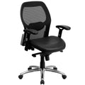 Mid Back Super Mesh Office Chair With Black Leather Seat And Knee Tilt Control