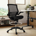 Mid Back Transparent Mesh Drafting Chair With Flip Up Arms Tall Office Chair