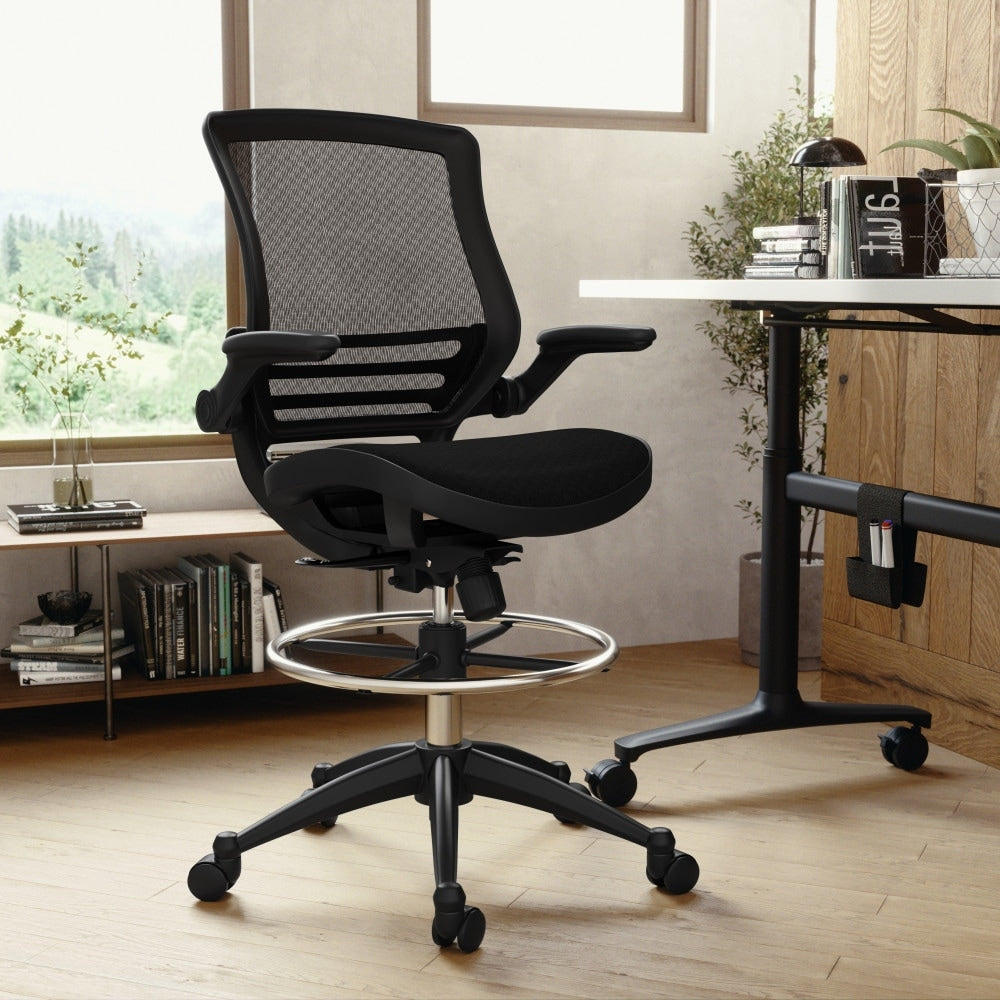 Mid Back Transparent Mesh Drafting Chair With Flip Up Arms Tall Office Chair