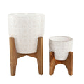 Mid Century 10 6.6 Cathedral Ceramic Planter On Stand Set Of 2
