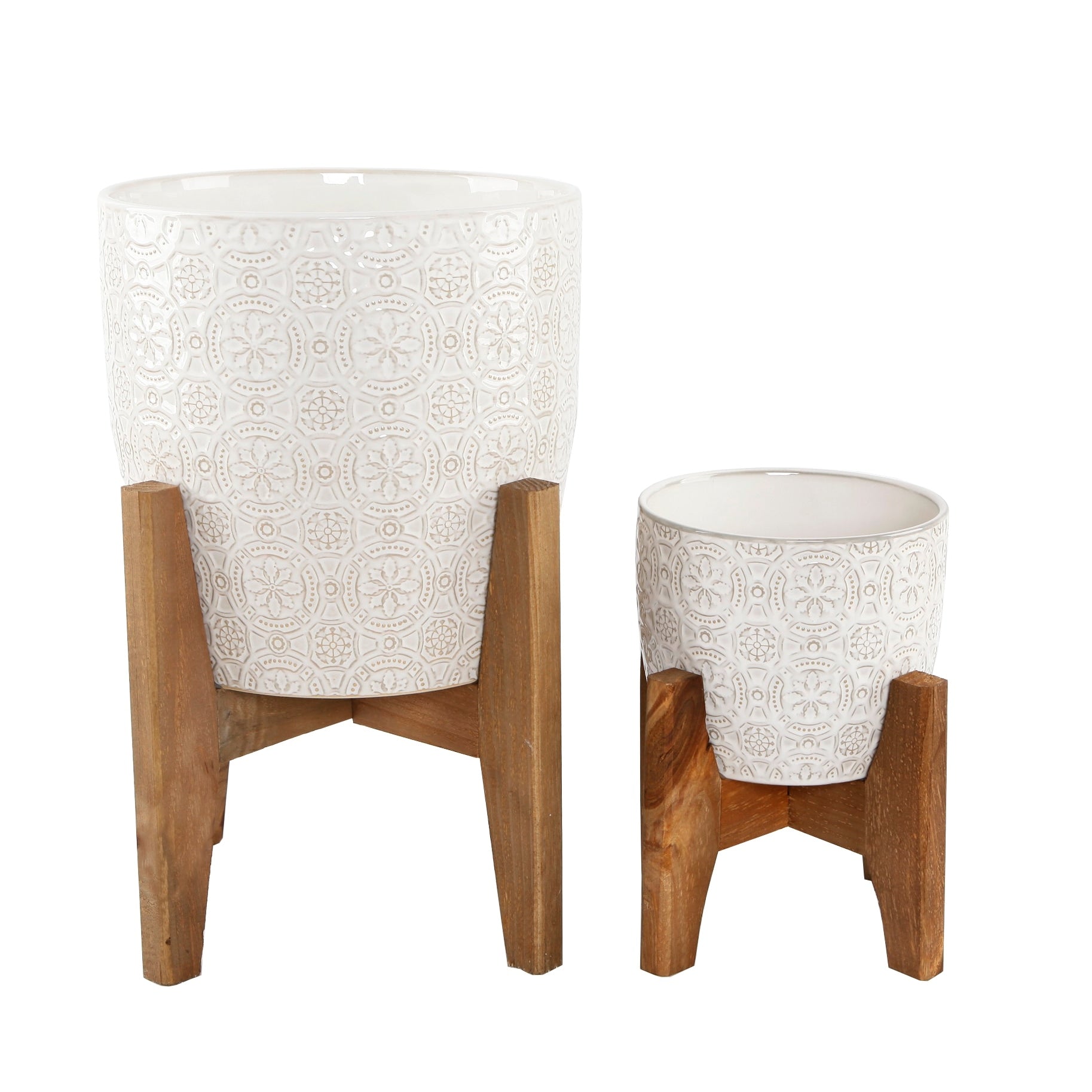 Mid Century 10 6.6 Cathedral Ceramic Planter On Stand Set Of 2