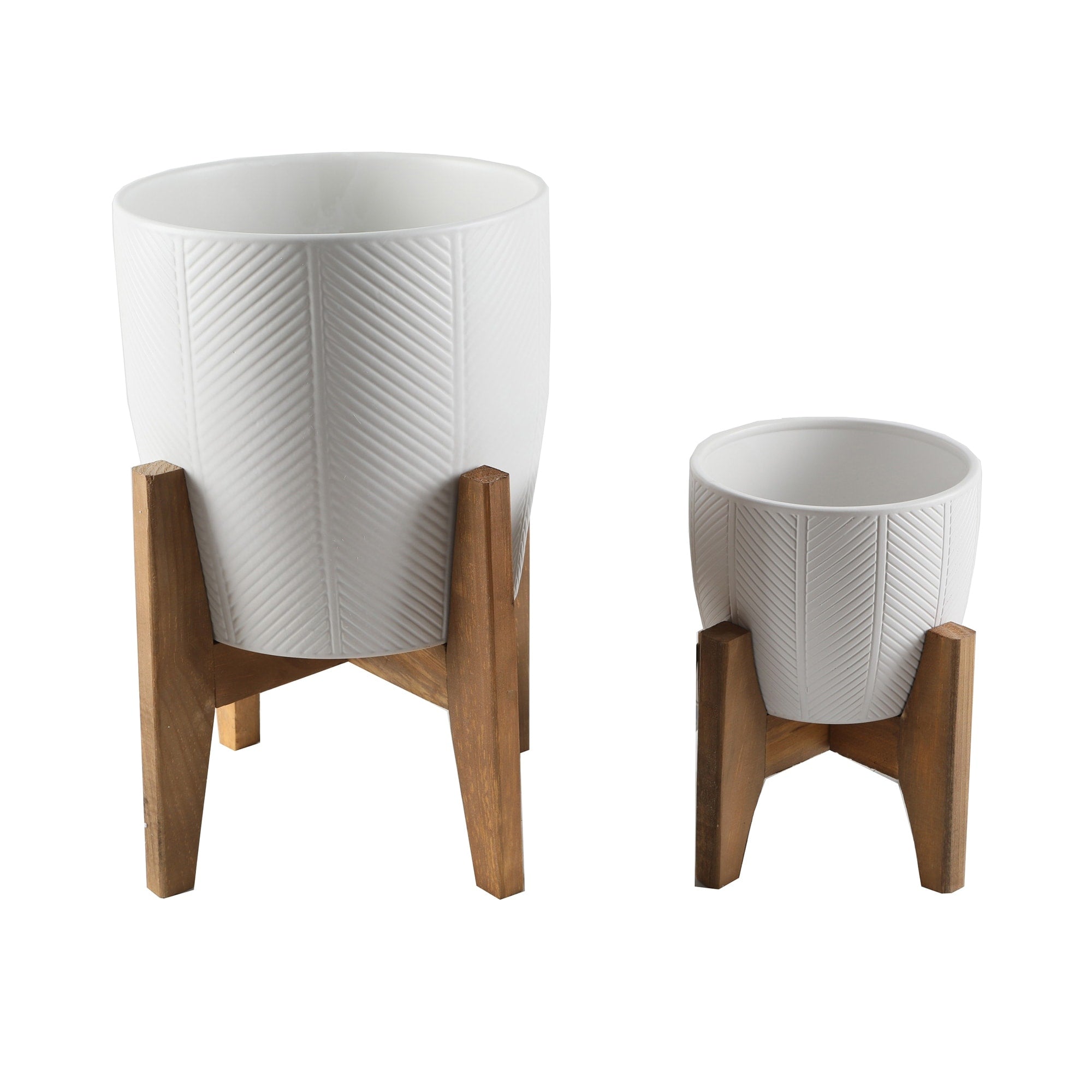Mid Century 10 6.6 Chevron Ceramic Planter On Stand Set Of 2