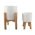 Mid Century 10 8 Aqueduct Ceramic Planter On Wood Stand Set Of 2