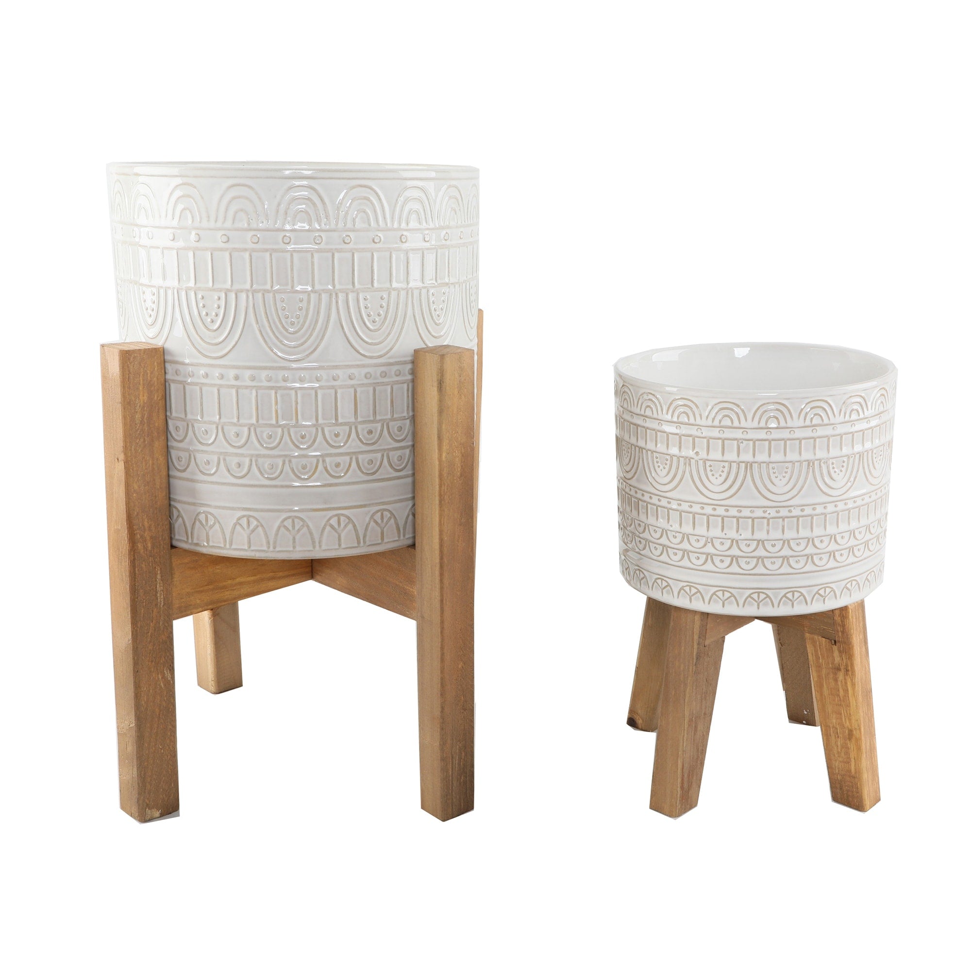 Mid Century 10 8 Aqueduct Ceramic Planter On Wood Stand Set Of 2