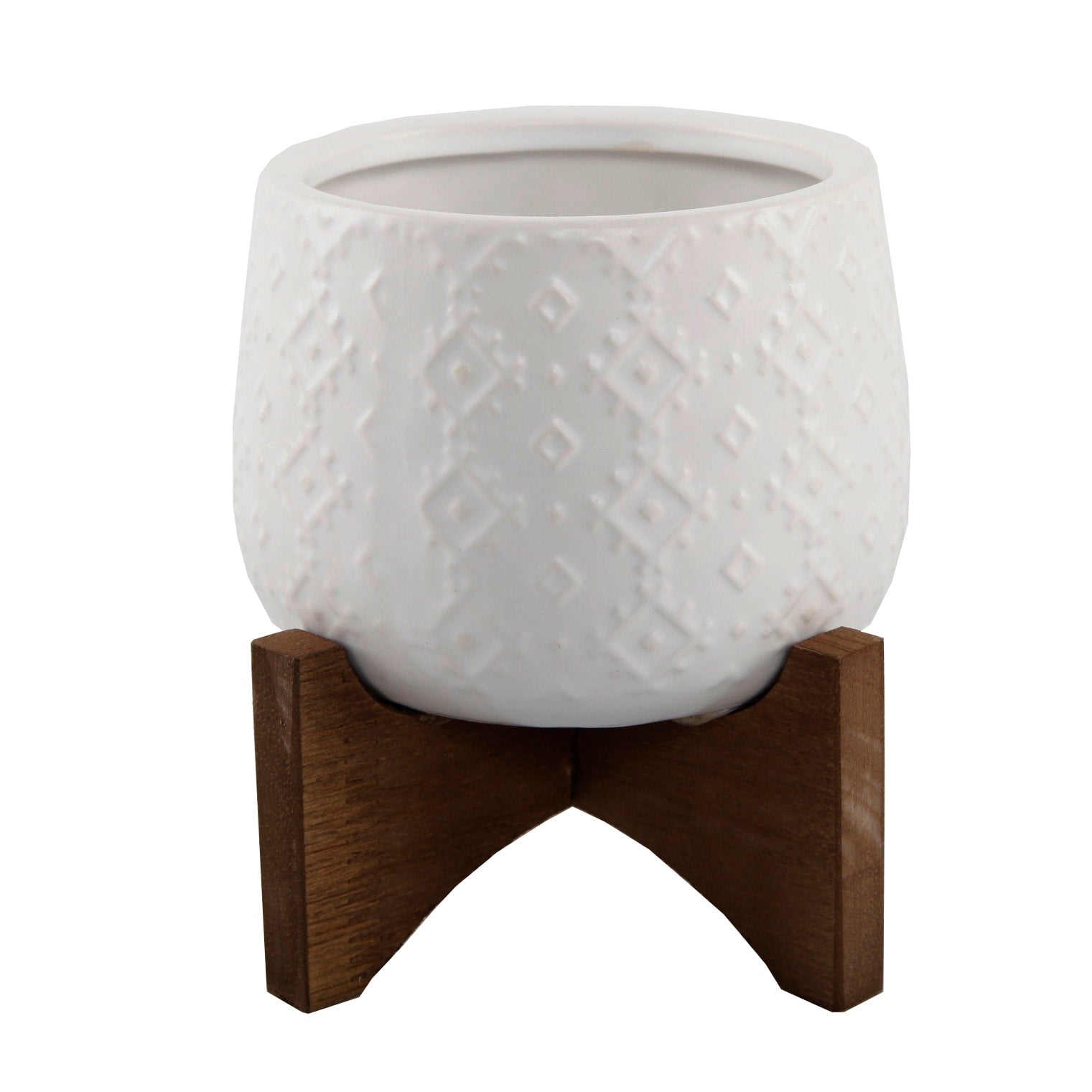 Mid Century 3.5 Indian Ceramic On Stand Matte White