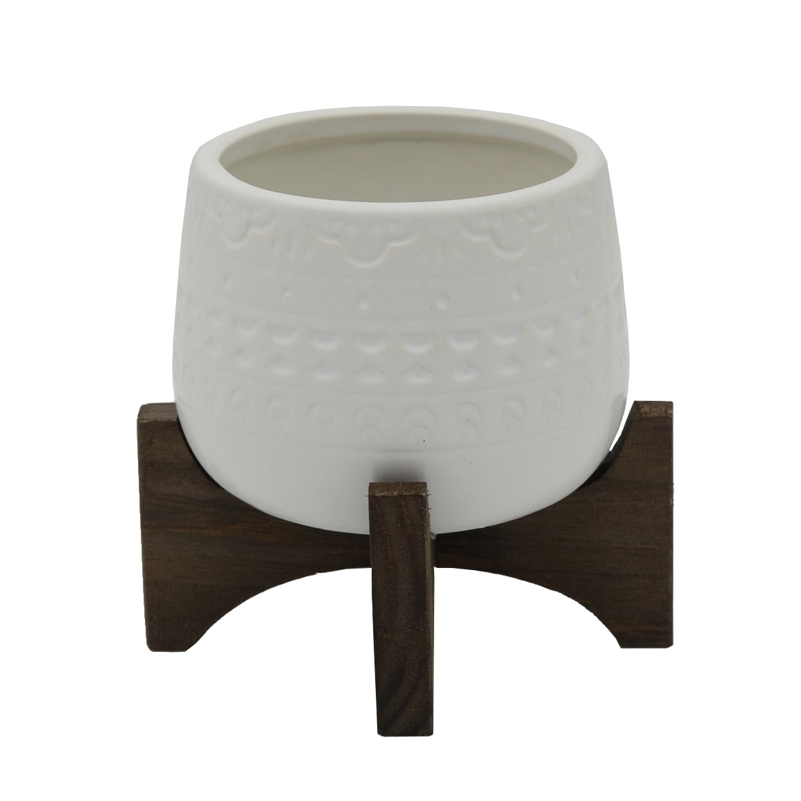 Mid Century 3.5 Mayan Ceramic On Stand Matte White