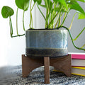 Mid Century 5.1 Opening Lava Ceramic On Wood Stand Pink And Mauve