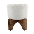 Mid Century 7 Dumpling Ceramic Planter On Wood Stand Matte White
