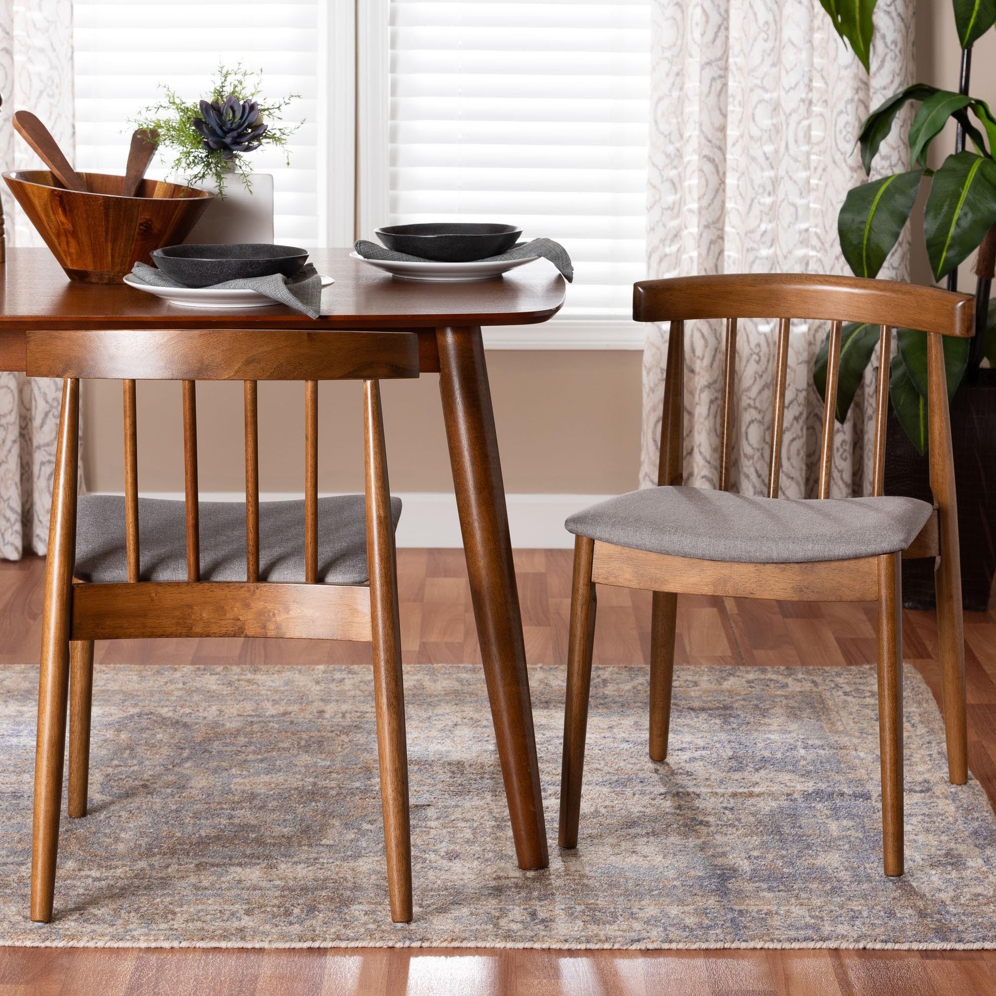 Mid Century Beige Fabric Dining Chair Set By Baxton Studio