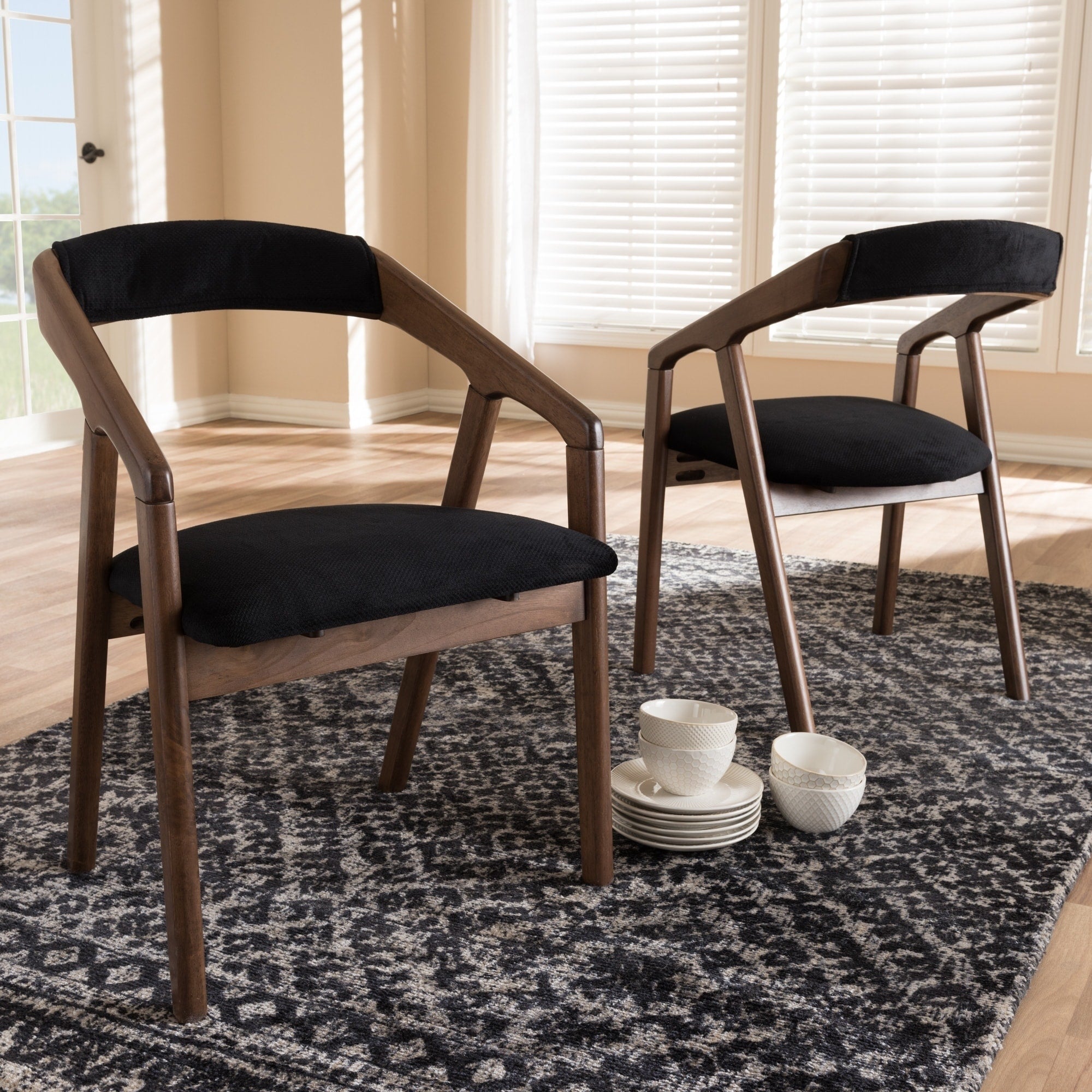 Mid Century Black Fabric Dining Chair Set By Baxton Studio