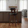 Mid Century Black Faux Leather Wood Swivel Counter Stool