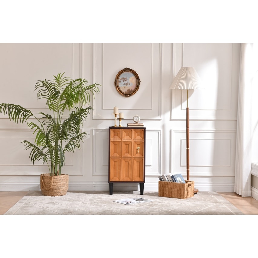 Mid Century Brown Accent Storage Cabinet With Doors 32 In. H