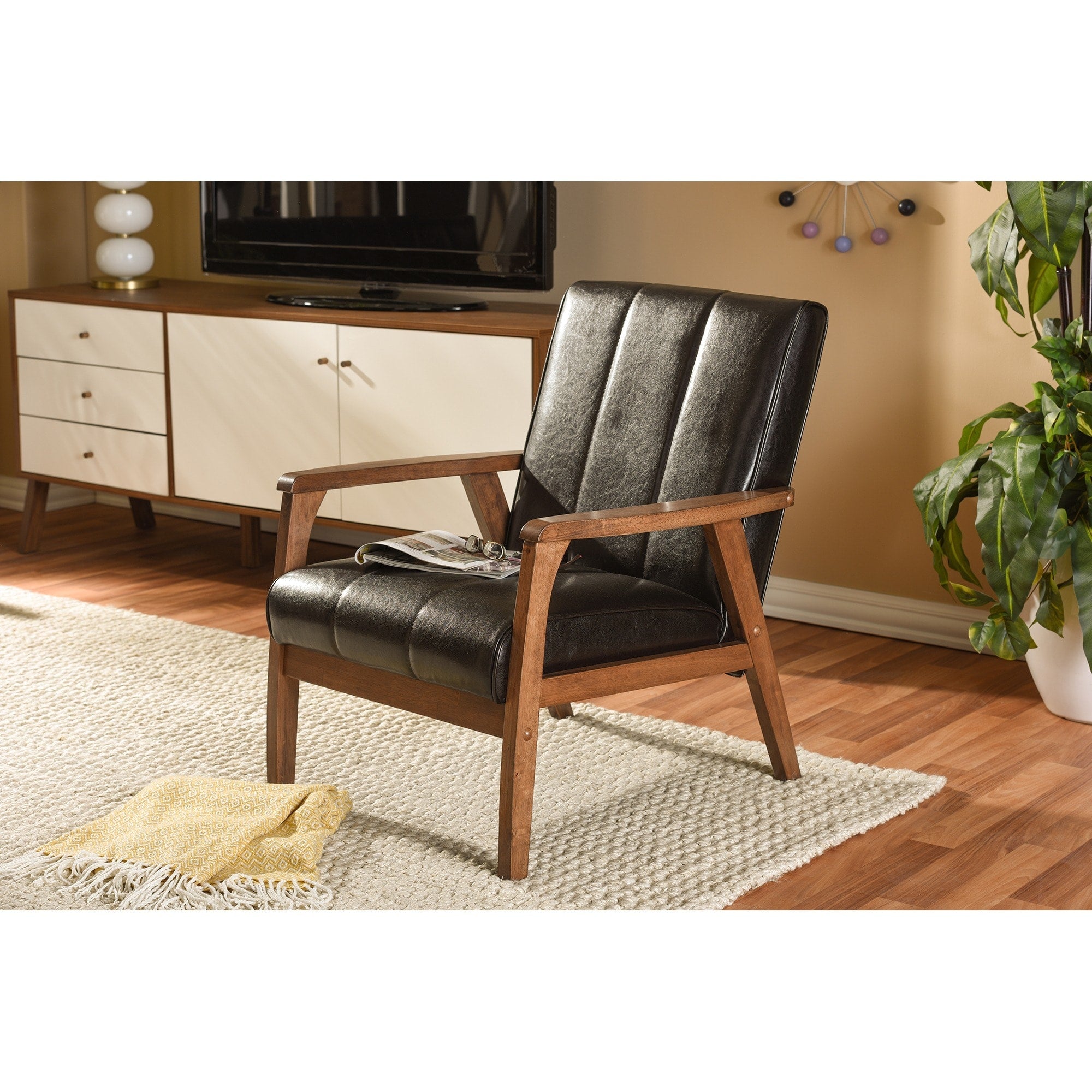 Baxton Studio Nikko Mid Century Scandinavian Faux Leather Chair