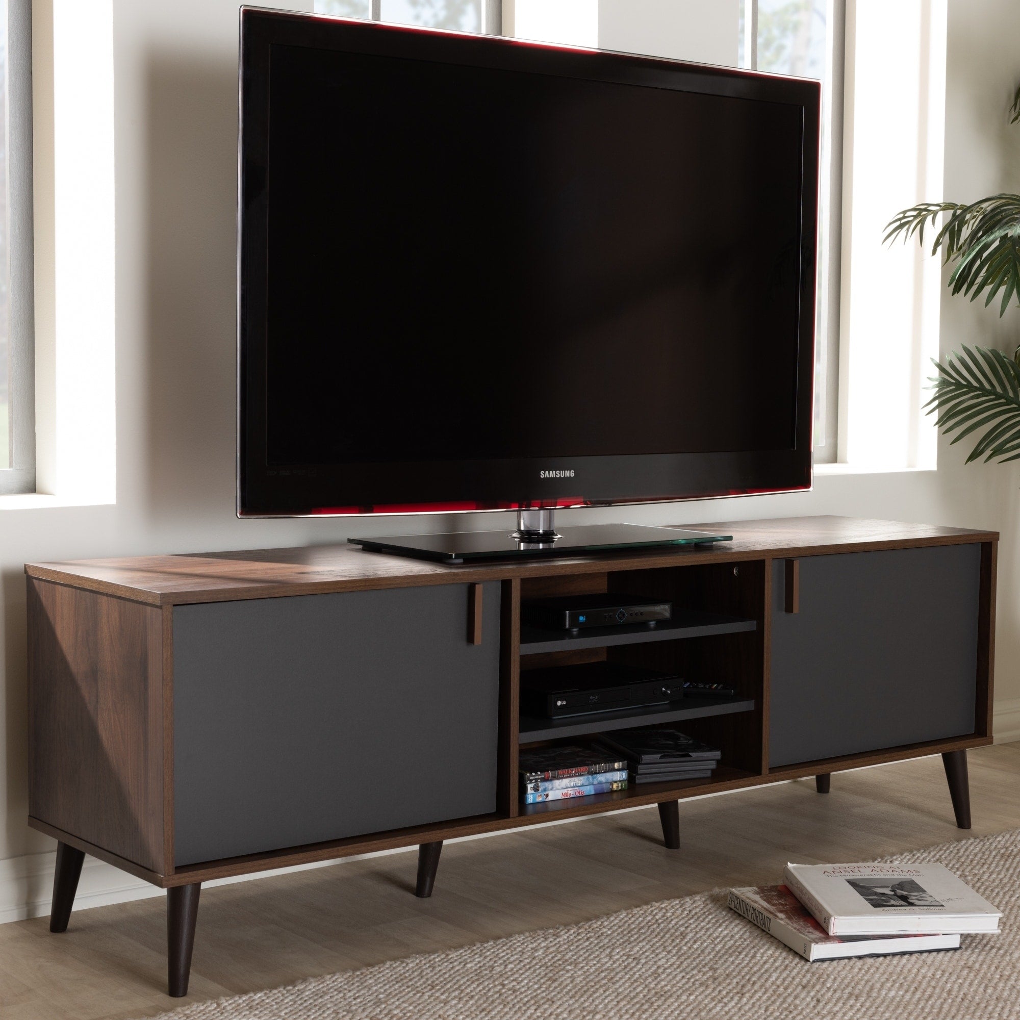 Mid Century Brown And Grey Tv Stand By Baxton Studio