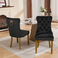 Mid Century Chairs With Lion Head Pull Ring High End Tufted Solid Wood Upholstered Dining Chair With Wooden Legs 2 Pcs Set