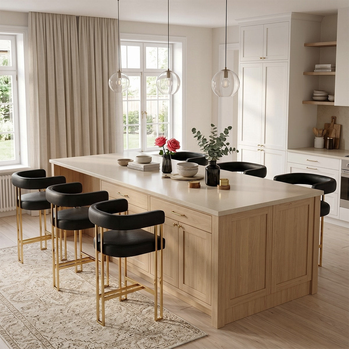 Mid Century Counter Stools With Faux Leather Gold Legs Set Of 6