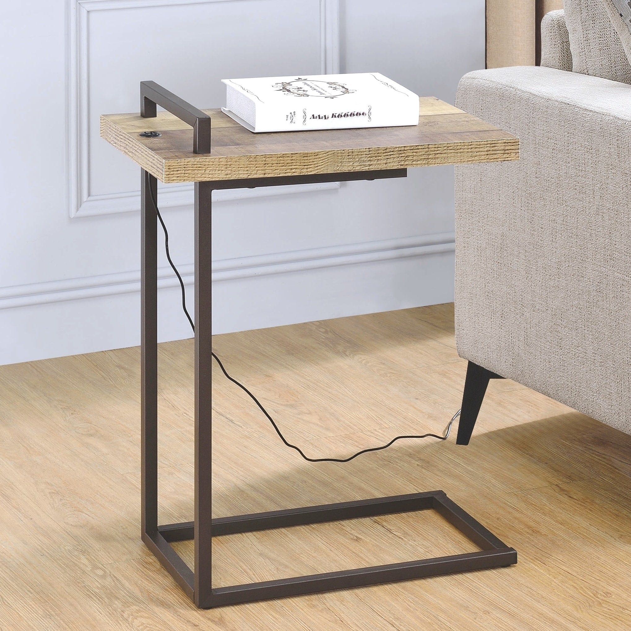 Mid Century Design Living Room Accent Snack Table With Usb Port