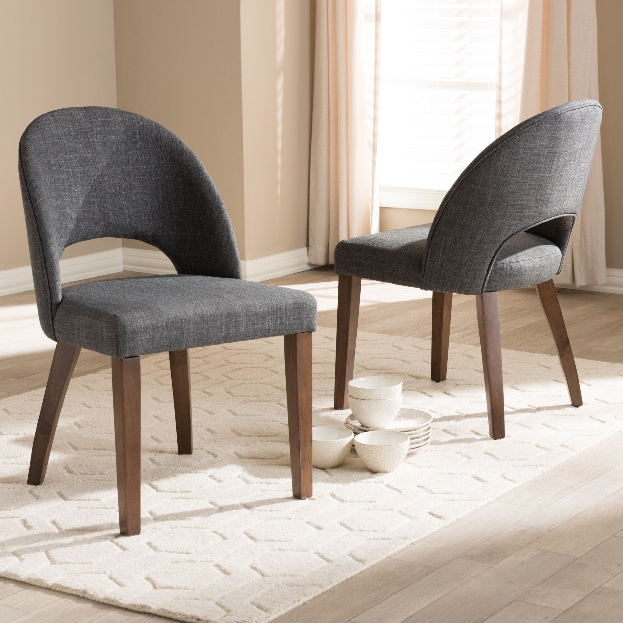 Mid Century Fabric Upholstered Dining Chair Set By Baxton Studio