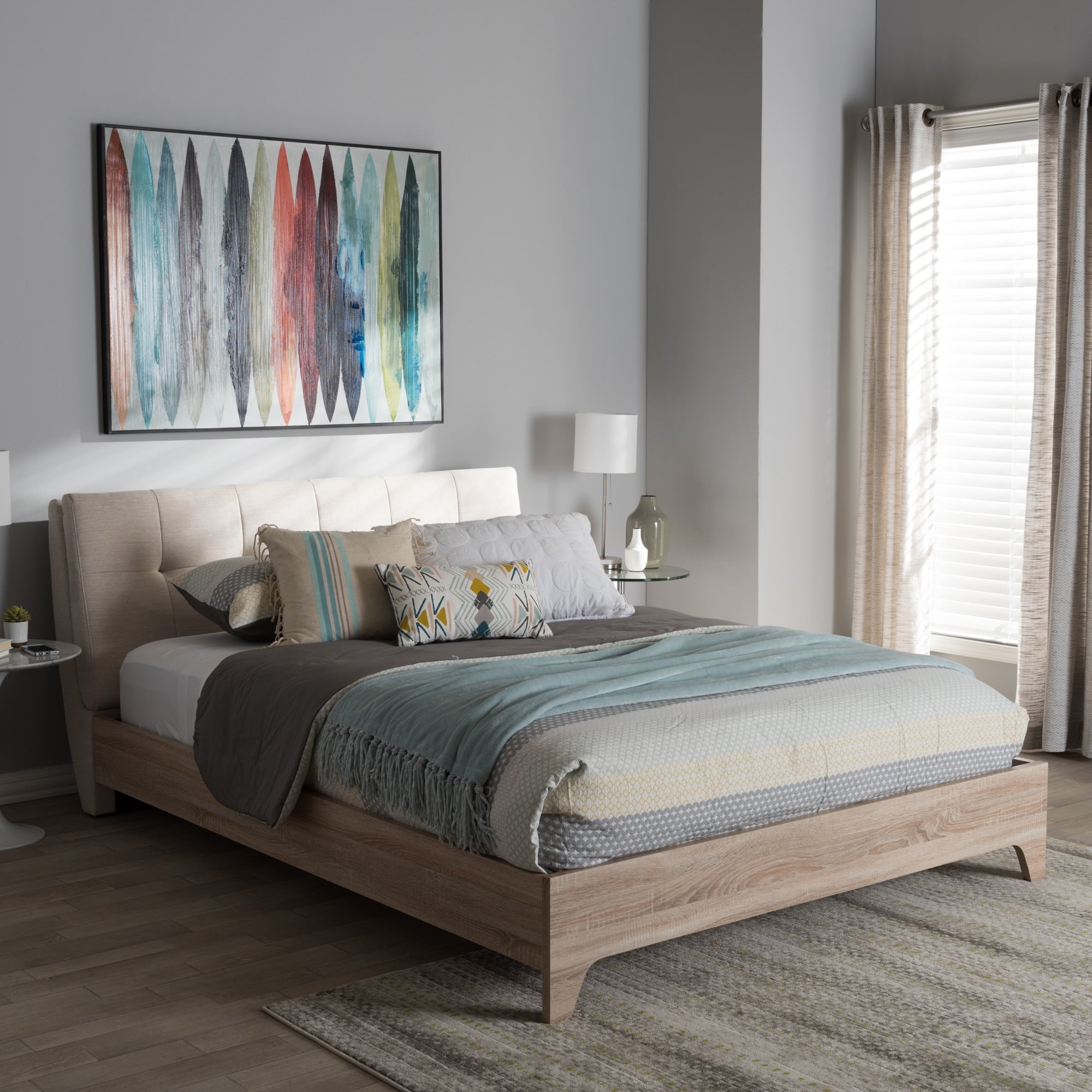 Mid Century Fabric Upholstered Platform Bed By Baxton Studio