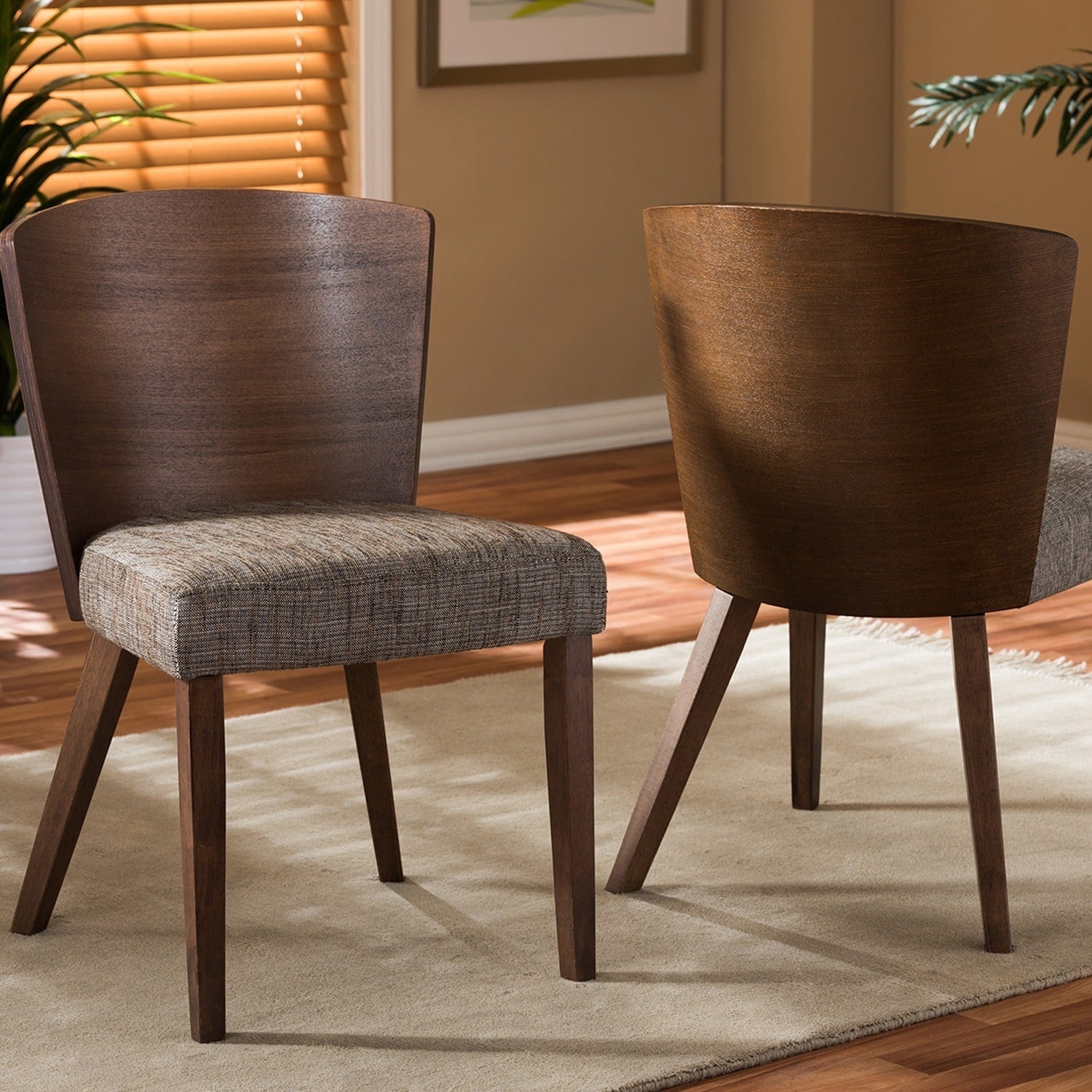 Mid Century Fabric And Wood Dining Chair 2 Piece Set By Baxton Studio