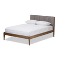 Mid Century Fabric Upholstered And Medium Brown Finish Wood Platform Bed By Baxton Studio