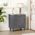 Mid Century Fluted 3 Drawer Nightstand Curved Profile Gold Glossy Handles Easy Assembly Dark Gray