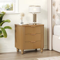 Mid Century Fluted 3 Drawer Nightstand Curved Profile Gold Glossy Handles Easy Assembly Natural