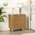 Mid Century Fluted 3 Drawer Nightstand With Curved Design And Gold Handles