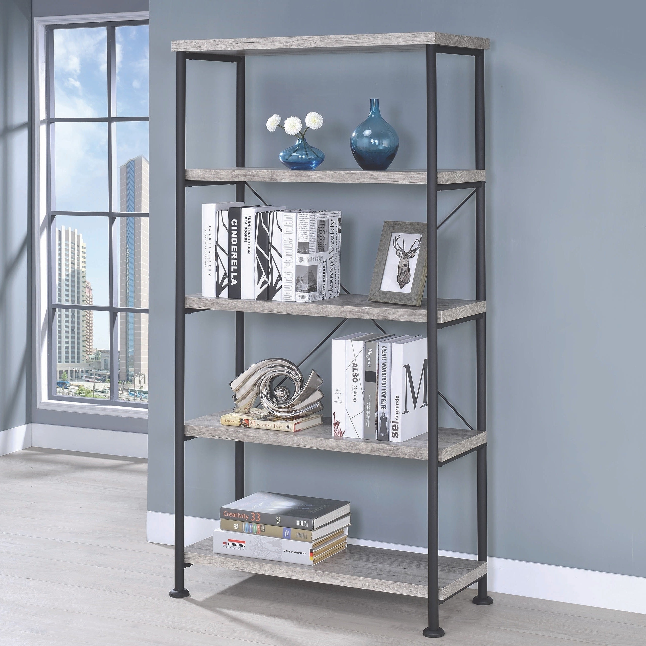 Mid Century Industrial Driftwood Design Home Office Bookcase Display