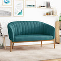 Mid Century Loveseat Channel Tufted Back Curved Backrest Tapered Rubber Wood Legs