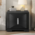 Mid Century Modern 2 Drawer Diamond Wood End Table With Storage Black