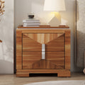 Mid Century Modern 2 Drawer Diamond Wood End Table With Storage Light Brown