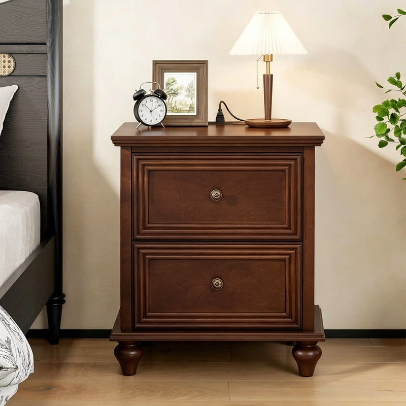 Mid Century Modern 2 Drawer Nightstand With Charging Station Accent Side Table End Table With Stroage For Living Room Entryway