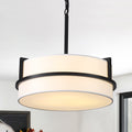Mid Century Modern 3 Light Fabric Drum Shape Dimmable Pendant Light For Dining Room