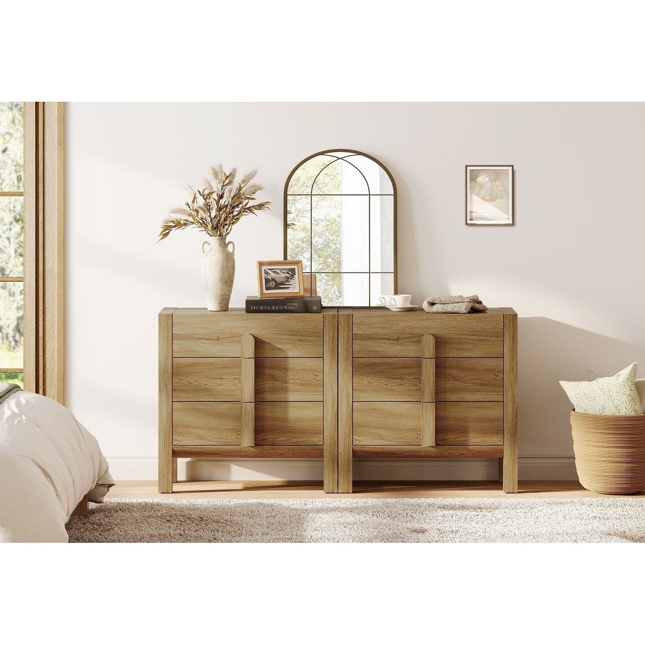 Mid Century Modern 31.5 Dresser With Three Drawers Wood Dresser Organizer Storage For Bedroom Living Room Entryway
